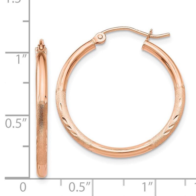 Curata 14k Rose Gold Light Weight 2x25mm Diamond Cut Hoop Earrings