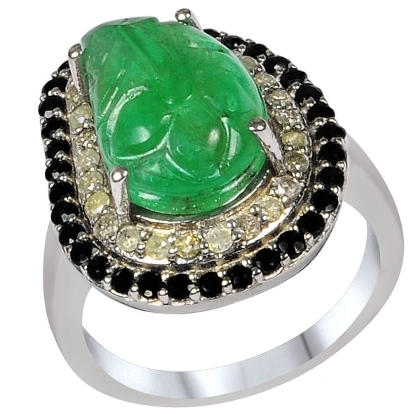 Sapphire, Emerald, Diamond Sterling Silver Octagan Fashion Ring by Orchid Jewelry