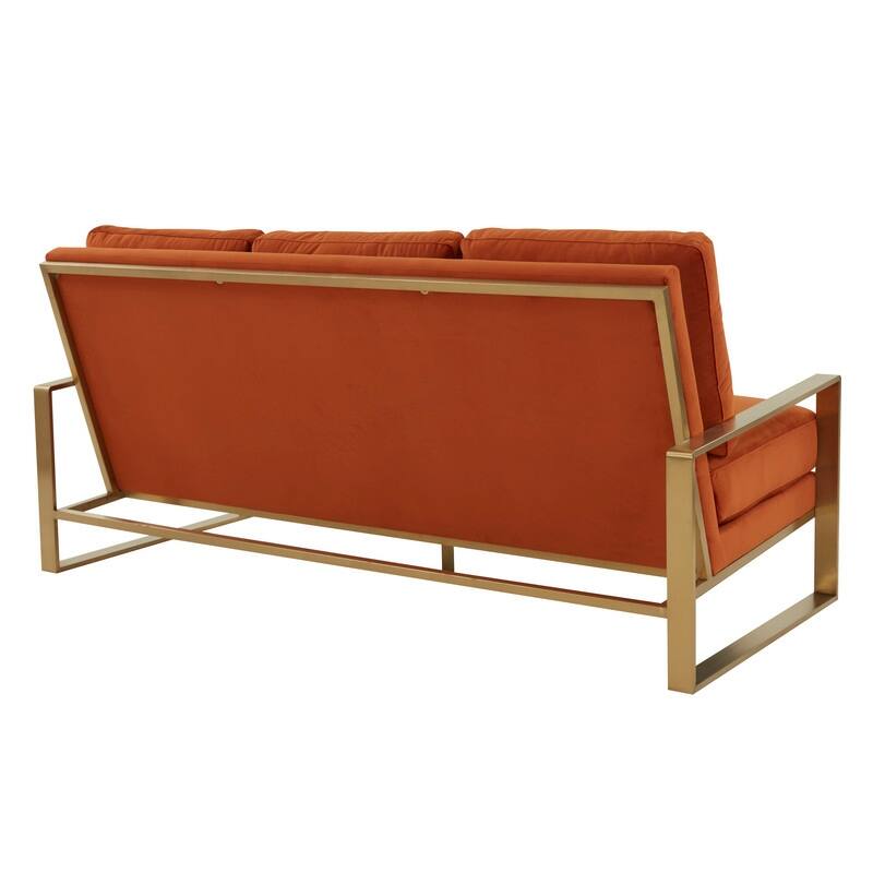 Jefferson Velvet Upholstered 3 Seater Sofa with Brushed Gold Stainless Steel Base and Removable Cushions - 77.1