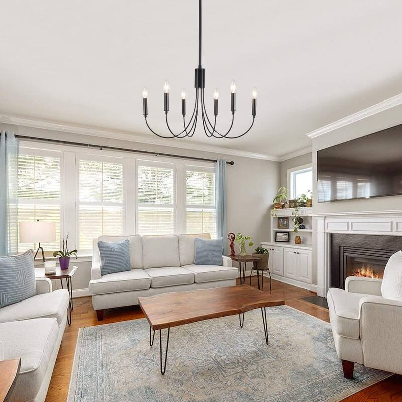 6-Light Modern Chandelier, Farmhouse Chandelier, Candle Style Chandelier for Dining Living Room Kitchen Island - 23.62"Dx8.86"H