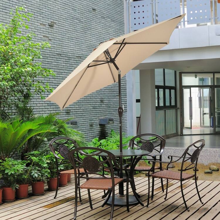 9-Foot Outdoor Market Patio Table Umbrella with Push-Button Tilt and Crank Lift for Sun Shade