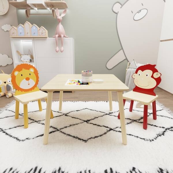 slide 2 of 27, Wooden Activity Play Table Set Lion&Monkey Natural