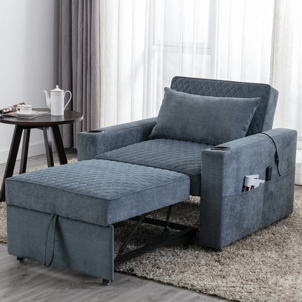 Convertible Single Sofa Chair Bed with Vibration Massage and Heat