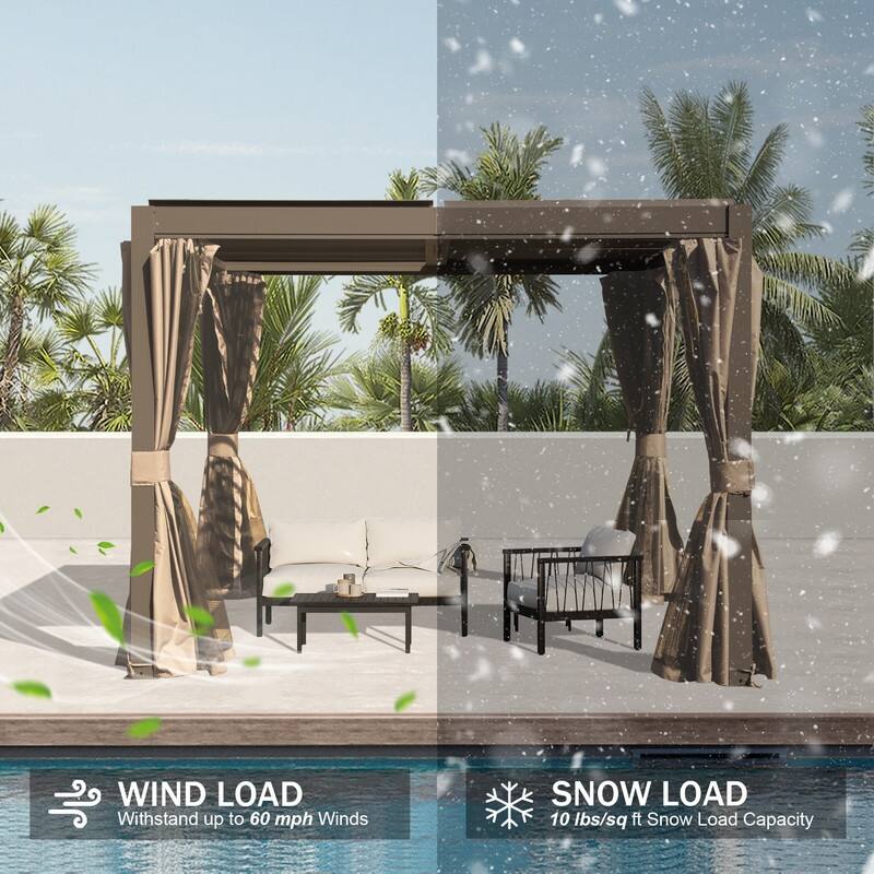 Domi Louvered Pergola 10' x 10', Aluminum Outdoor Pergola with Adjustable Louvers, Full Aluminum Frame, Built-in Gutter System