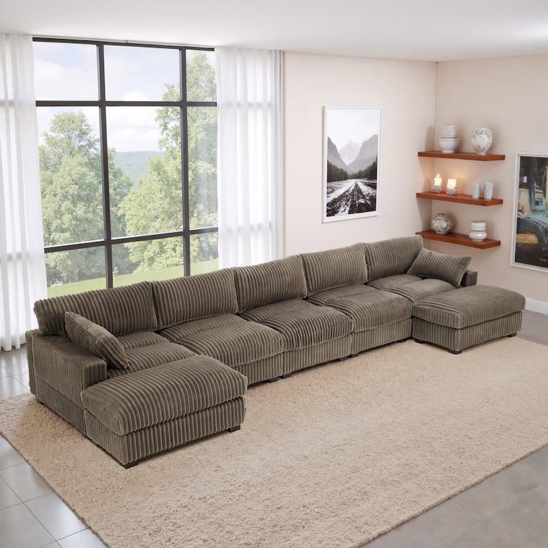 Oversized U-shaped Plush Modular Sectional Sofa Set - 7-piece/Light Brown