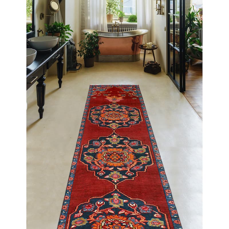 Fine Vintage Distressed Husna Red/Navy Runner - 2'6" x 12'0"