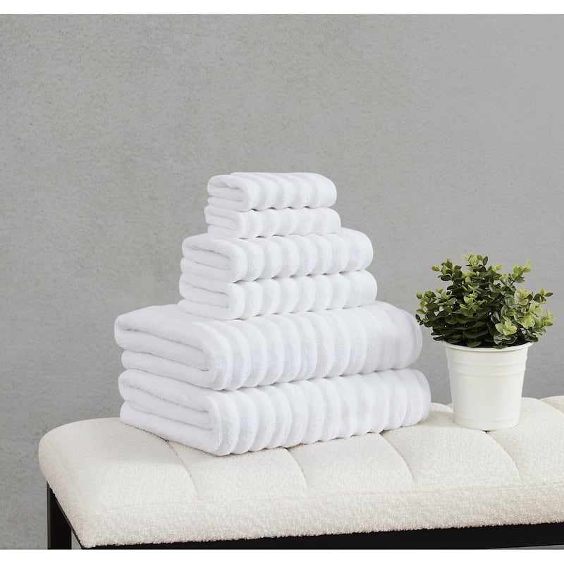 Borghese Roma Ribbed Zero Twist 6 Piece Towel Set - White