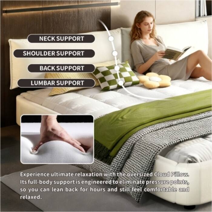 King Size Cloud Bed Frame with Movable Headboard, Chenille Upholstered & No Box Spring Needed