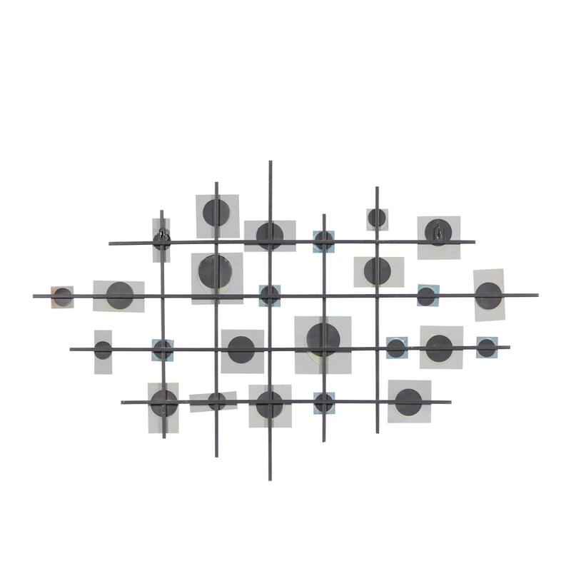 Black Metal Geometric Home Wall Decor with Square Mirrored Accents