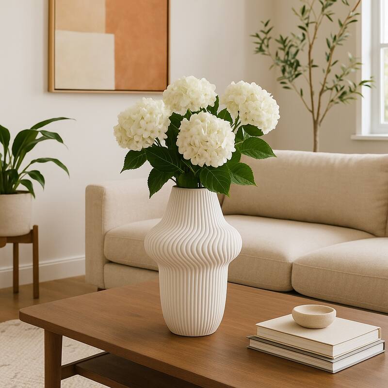 Porcelain Ribbed 3D Printed Vase - Ivory/Beige