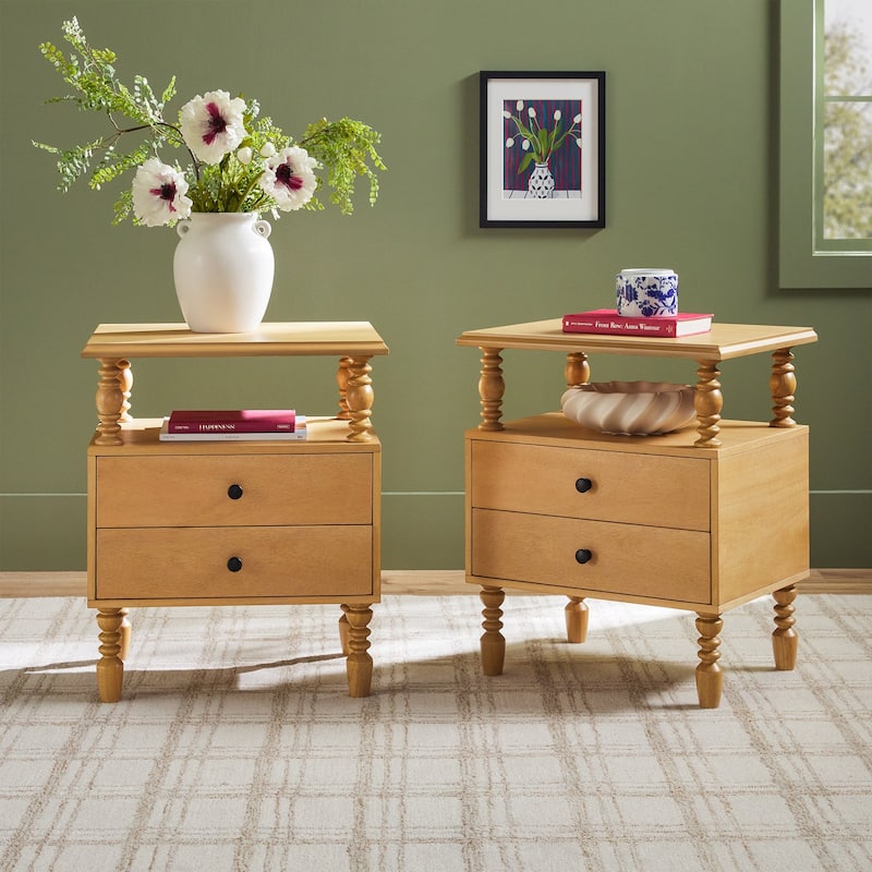 Walker Edison Easy Assembly Solid Wood 2-Drawer Nightstand (Set of 2)
