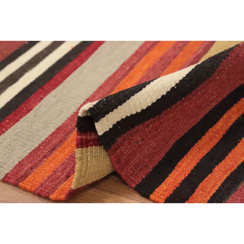 Hand Woven Oriental 100% Wool Carpet Southwestern Geometric Oranges & Rust Kilim Area Rug - 10' 1'' X 4' 11''