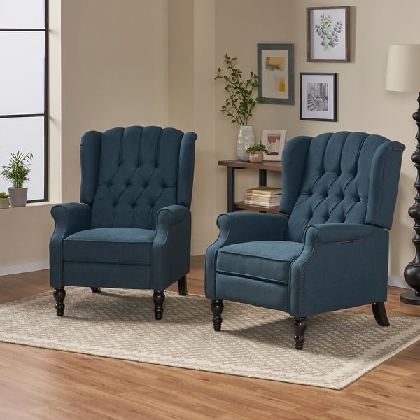slide 2 of 11, Walter Tufted Fabric Recliners (Set of 2) by Christopher Knight Home Navy Blue + Dark Brown