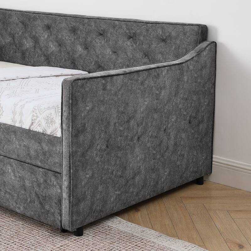 Twin Upholstered Daybed with Pop-Up Trundle & USB Charging Ports