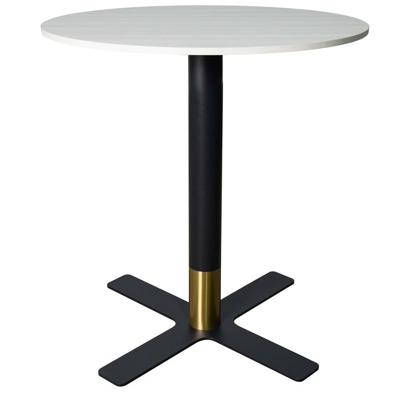 Vail Round Dining Table with 36 in. MDF Tabletop in Black Stainless Steel Cross Legs with Gold Accent Base Kitchen Table