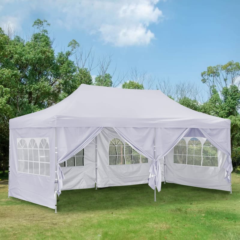 GDY 10x20 Ft Pop up Canopy Tent, Party Heavy Duty Instant Gazebo With 4 Removable Side Walls - White