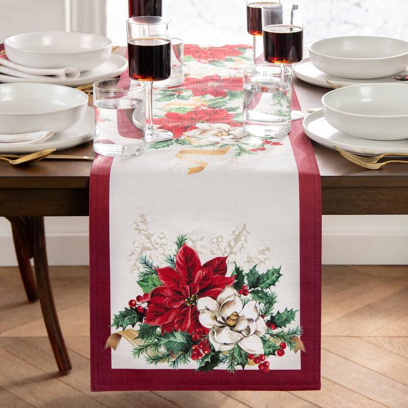 Poinsettia Garlands Engineered Table Runner - 13x70 - 13x70