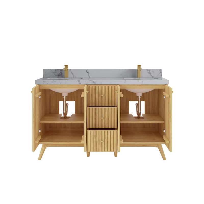 Willow Collections 60 in. W x 22 in. D Pasadena Solid Teak Double Sink Bathroom Vanity with Countertop
