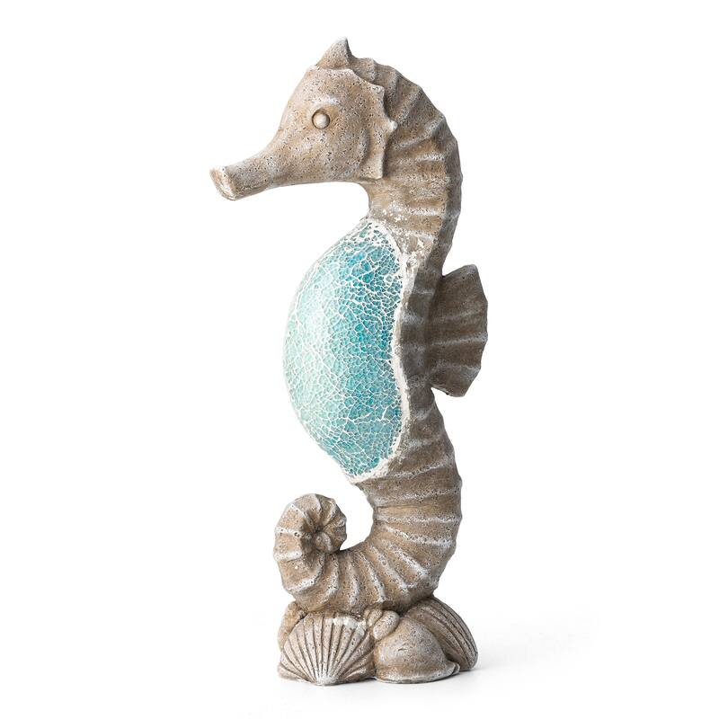 Glitzhome Faux Granite Mosaic Sitting Elephant Sea Horse Mermaid Garden Statue Ocean Figurine - Single Sea Horse