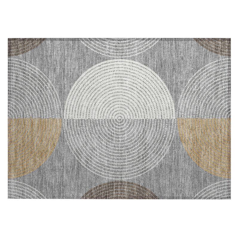 Machine Washable Indoor/ Outdoor Casual Circles Chantille Rug