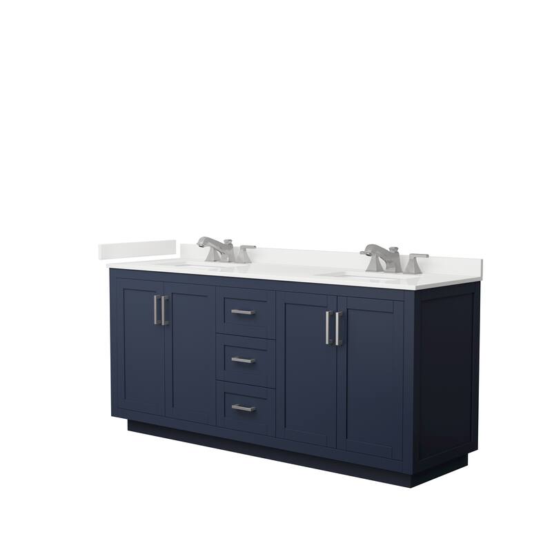 Miranda 72-inch Double Vanity, Quartz Top - Dark Blue, Nickel Trim, White Quartz Top