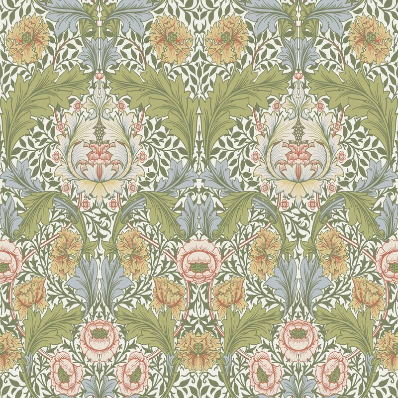 Myrtle Green Floral Ogee Wallpaper