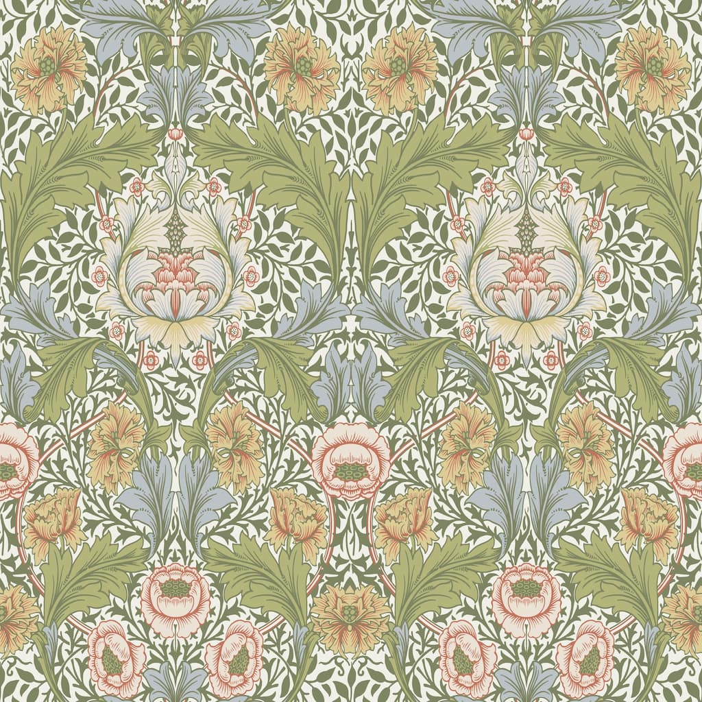 Myrtle Green Floral Ogee Wallpaper