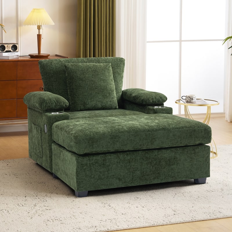 Modern Oversized Chair with Ottoman,Accent Chair Comfy Sofa with Cupholders and USB Charging Ports Chair for Living Room,Bedroom - Green
