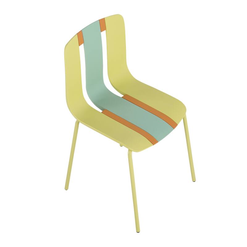 Modern Striped Chairs w/ PP Seats & Metal Legs, Indoor/Outdoor, 4-Pack