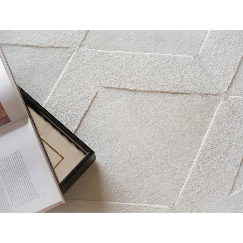 Brunello Modern Handmade Silky Nylon in White Area Rug