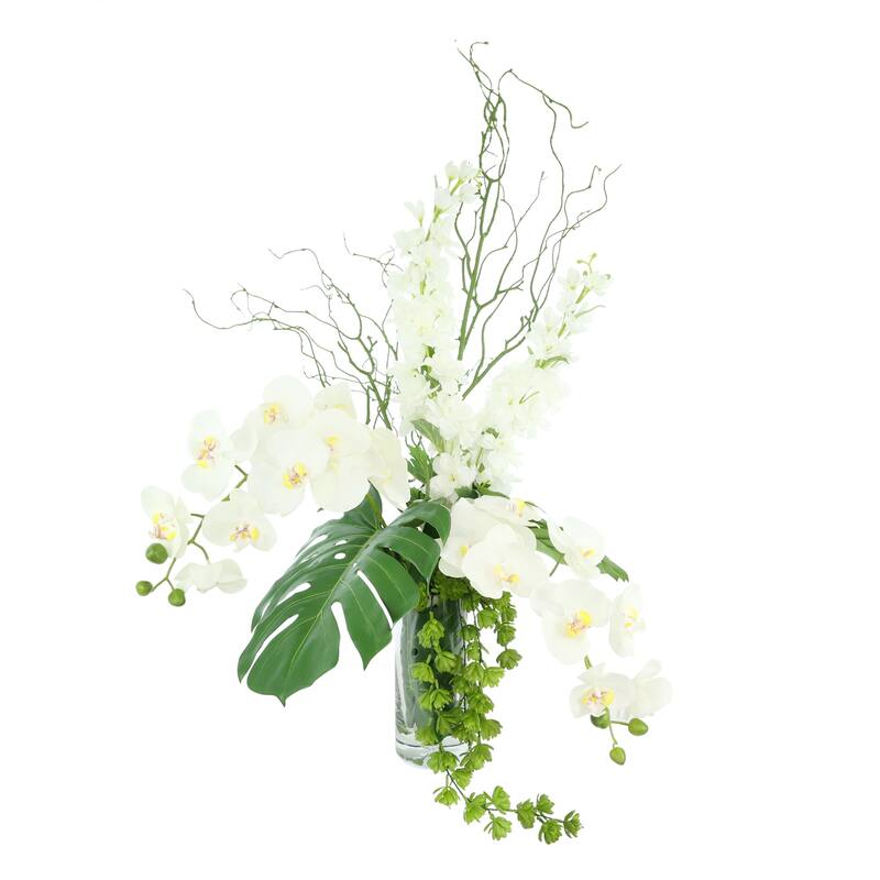 Tropical Centerpiece with Orchids and Monstera Leaves - 39