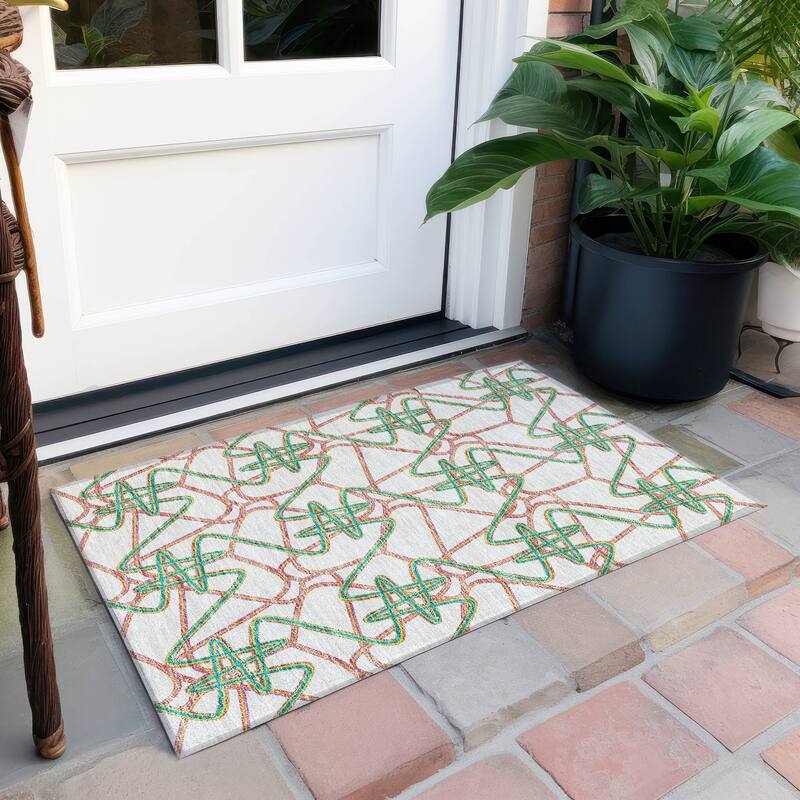 Machine Washable Indoor/ Outdoor Contemporary Links Chantille Rug - White - 1'8" x 2'6"