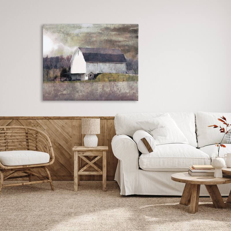 Stupell Stormy Sky Country Farm Barn Murky Field Landscape Canvas Wall Art - Brown