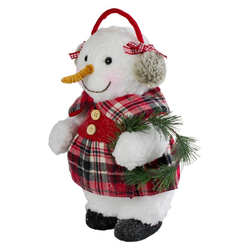 Plush Girl Snowman with Ear Muffs and Wreath Christmas Figure - 12"
