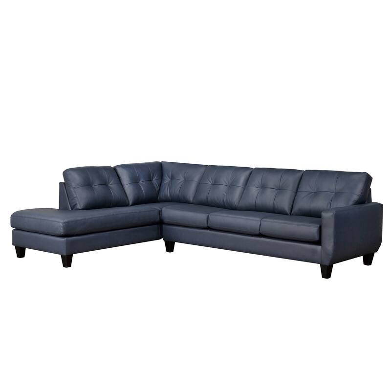 Gibson Top-Grain Leather Tufted Sectional Sofa - Blue - Left Facing