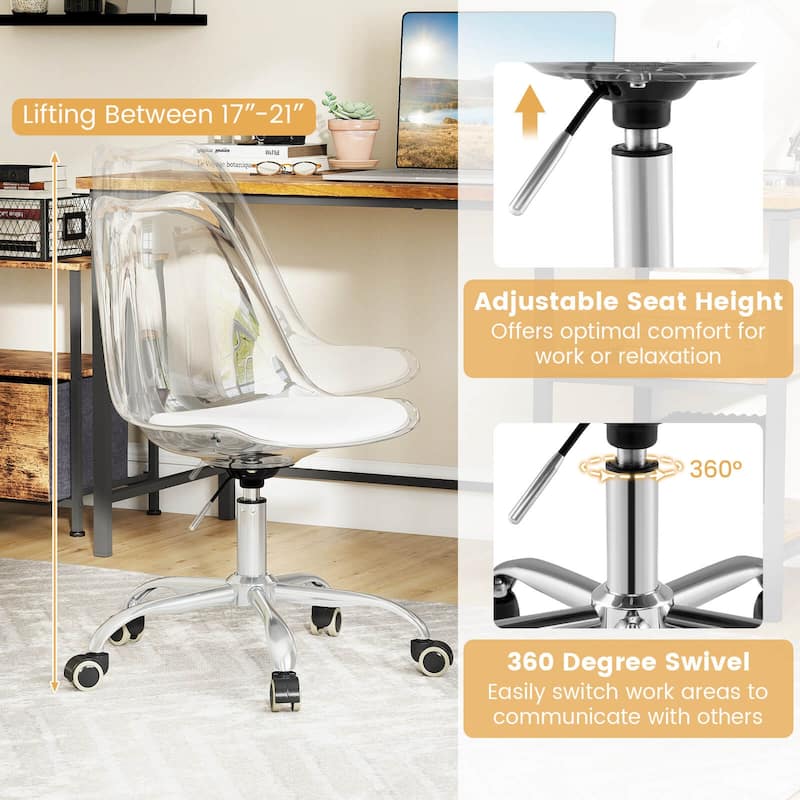 Costway 1/2 PCS Clear Desk Chair with Swivel Seat & Soft PU Leather - See Details