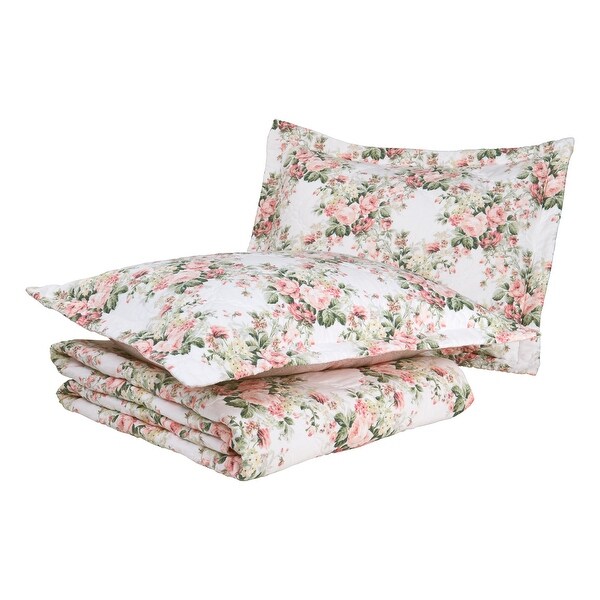 Laura Ashley Joyce Cotton Reversible Pink Quilt Set - Bed