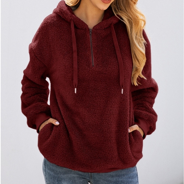 red sherpa pullover