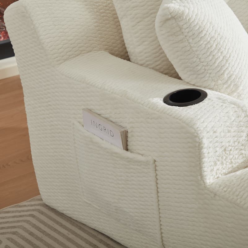 Comfy Sleeper Sofa Single Chaise Lounge w/ Cup Holders & Side Pockets