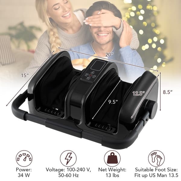 dimension image slide 1 of 5, Electric Foot & Calf Massager with Heat - Deep Kneading & Rolling Shiatsu - 20" L x 12.5" W x 8.5" H