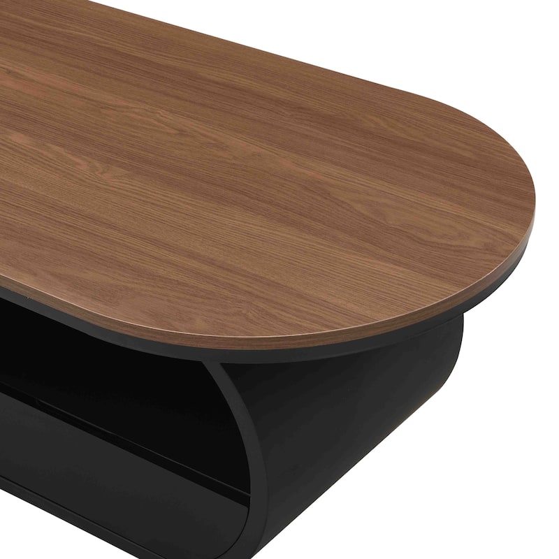 Luxury Industrial Oval Coffee Table, 47.24'' Coffee Table with Storage Drawer, Metal Center Table for Living Room