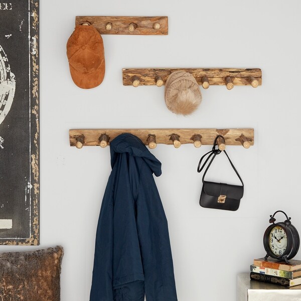 Brown Teak wood Rustic Wall Hook (Set of 3) - 32 x 6 x 3. Opens flyout.
