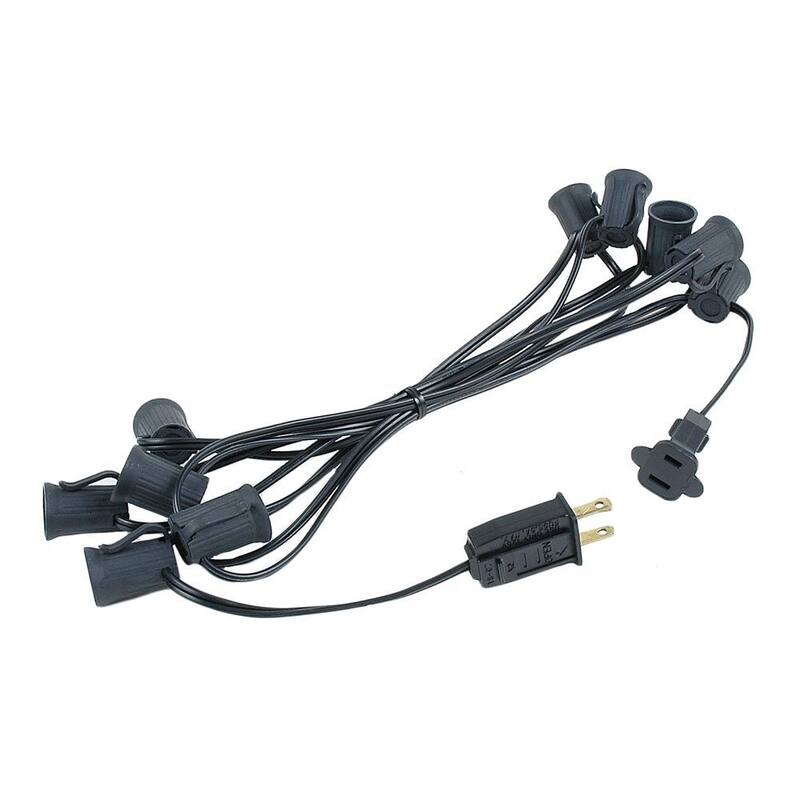 10 Foot C9 Outdoor Patio Christmas Stringer, C9/E17 Base, 12" Space, Green Wire - Black