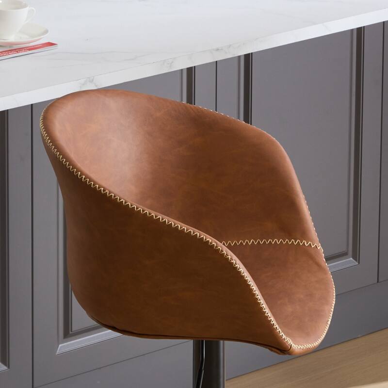 1 Piece Swivel Bar Stools with Adjustable Height, Modern PU Leather Upholstered Counter Height Bar Chairs with Footrest