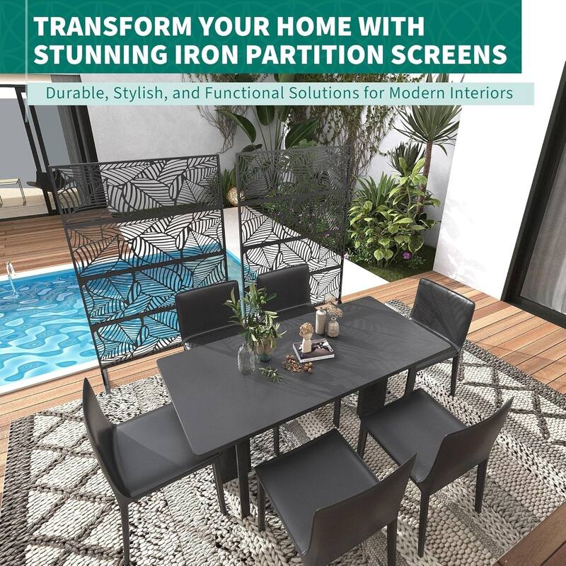 1pcs 72 in H x 46 in W Metal Privacy Screen Panel Freestanding Rust-Resistant Outdoor Divider Leaf Style