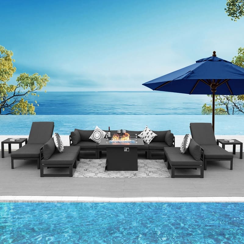 FINCATI Aluminum Outdoor Patio Furniture Conversation Sectional Sofa Set - 13 Pieces - Dark Grey