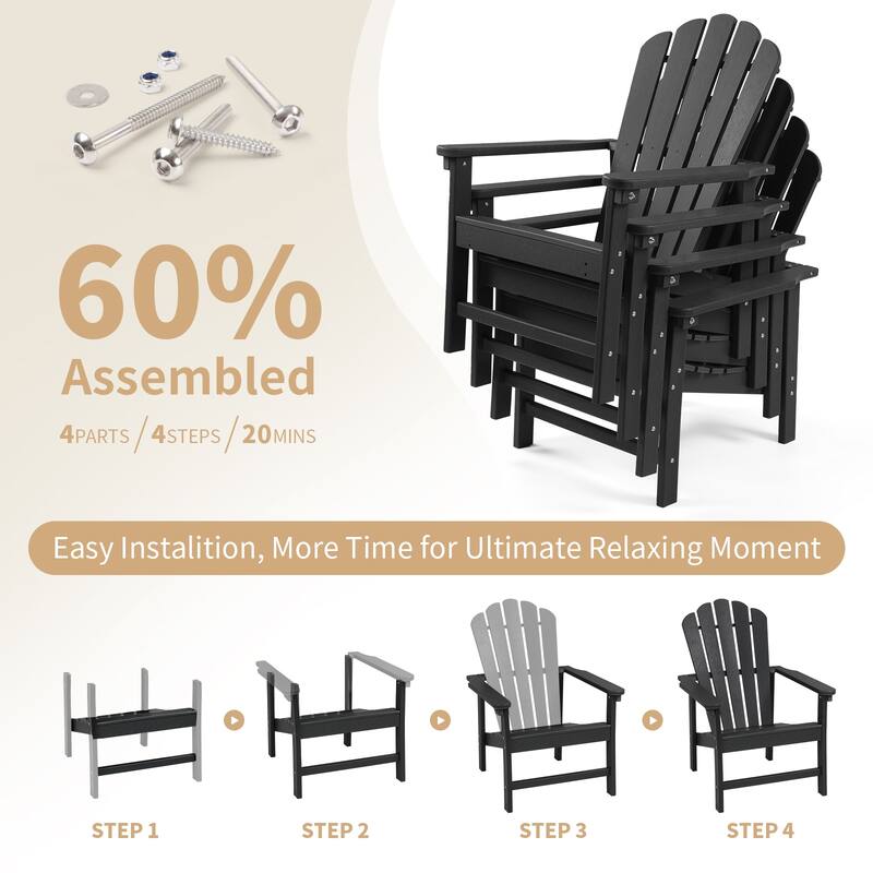 Vrakae 4 Pcs Patio HDPE All-Weather Stacking Adirondack Chair