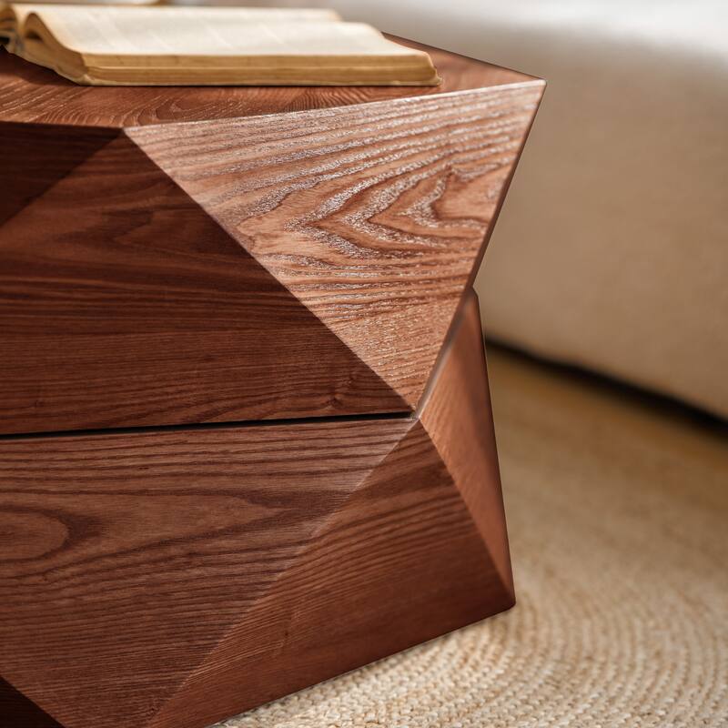 GDFStudio Corvyn Polygon Flip-Top Coffee Table with Hidden Storage and Solid Wood Veneer