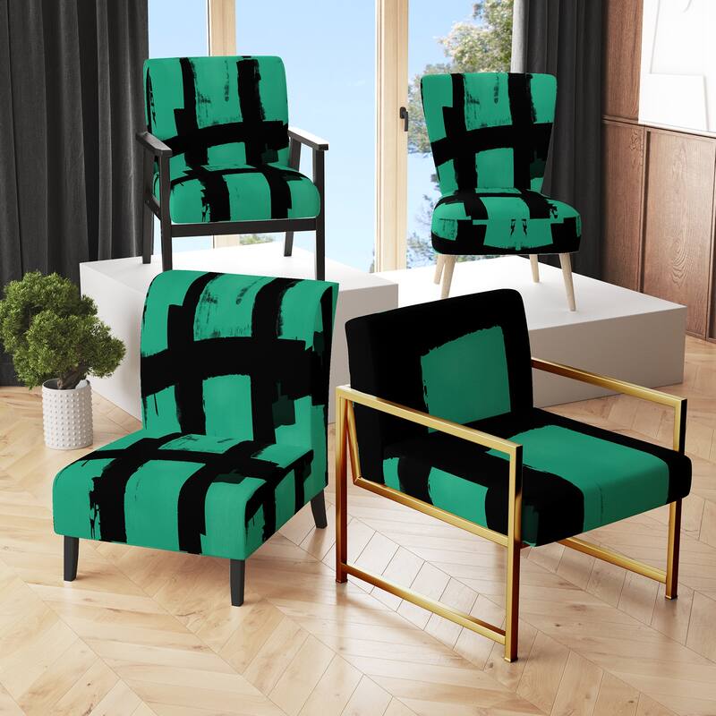 Designart "Black & White Crossing Paths II" Upholstered Abstract Accent Chair - Modern Arm Chair For Living Room