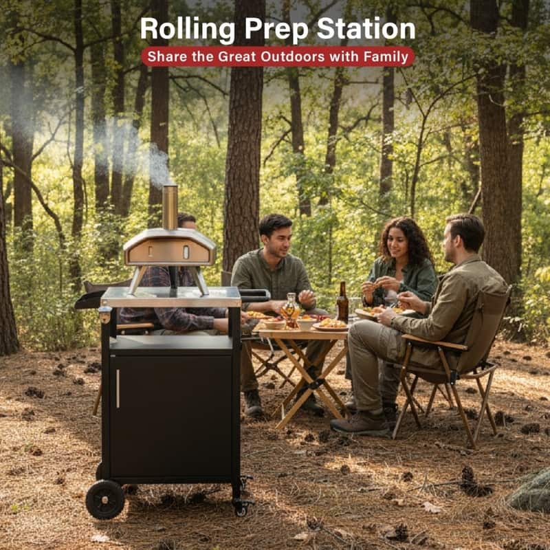 4-Wheel Black BBQ Cart With Stainless Steel Top, Single-Door Cabinet Grill Station - N/A